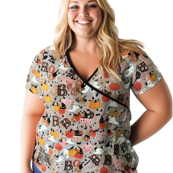 NWT Scrub TopCassandra O Halloween-themed medical - size 2XL - Picture 1 of 11